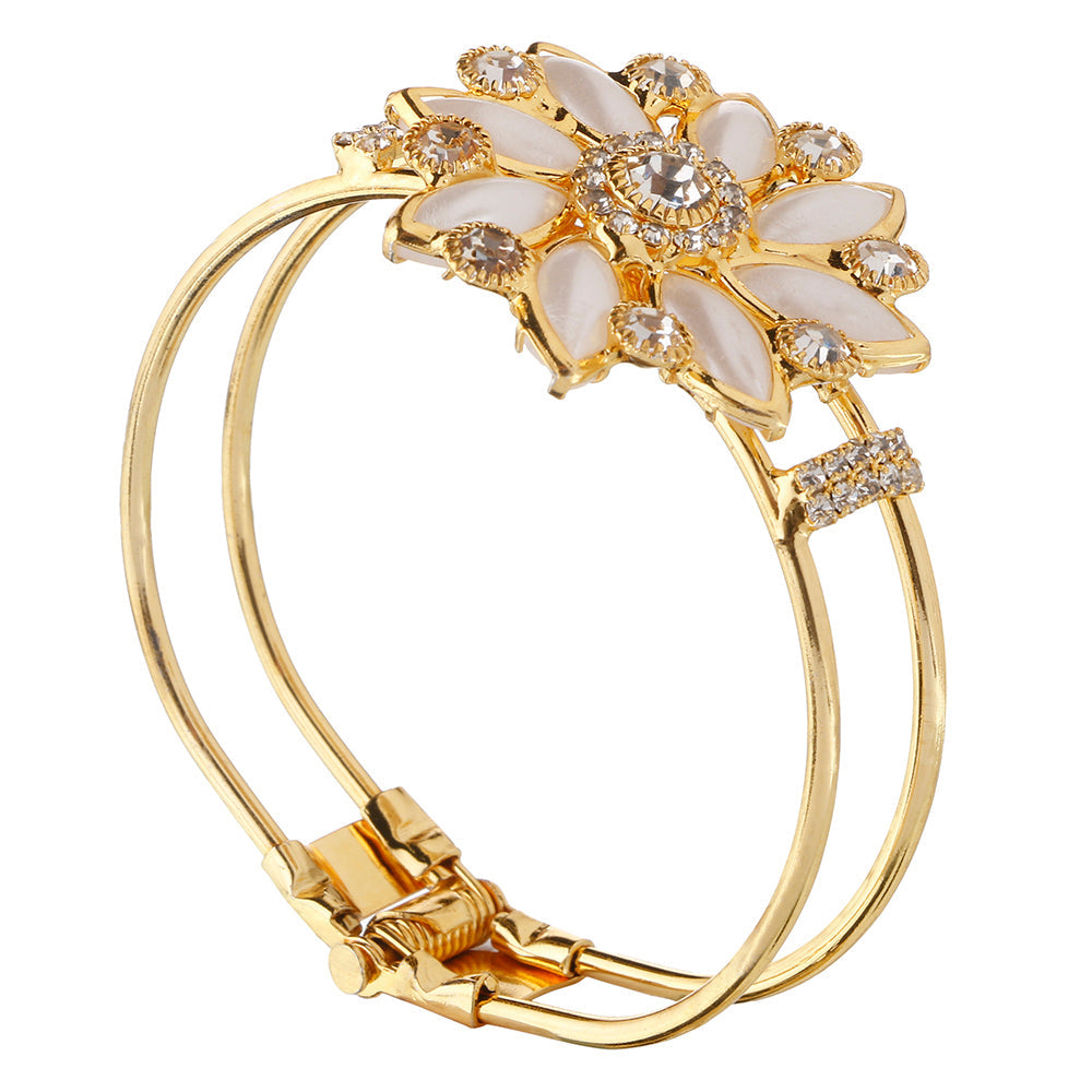 Kord Store Flower Design White Stone Gold Plated Openable Bracelet For Women  - KSBRC40005