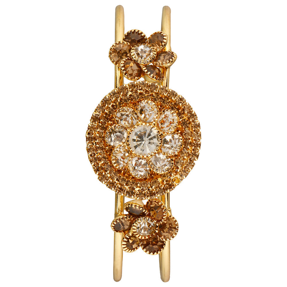 Kord Store Modern Flower & Round Shape Lct Stone Gold Plated Openable Bracelet For Women  - KSBRC40011