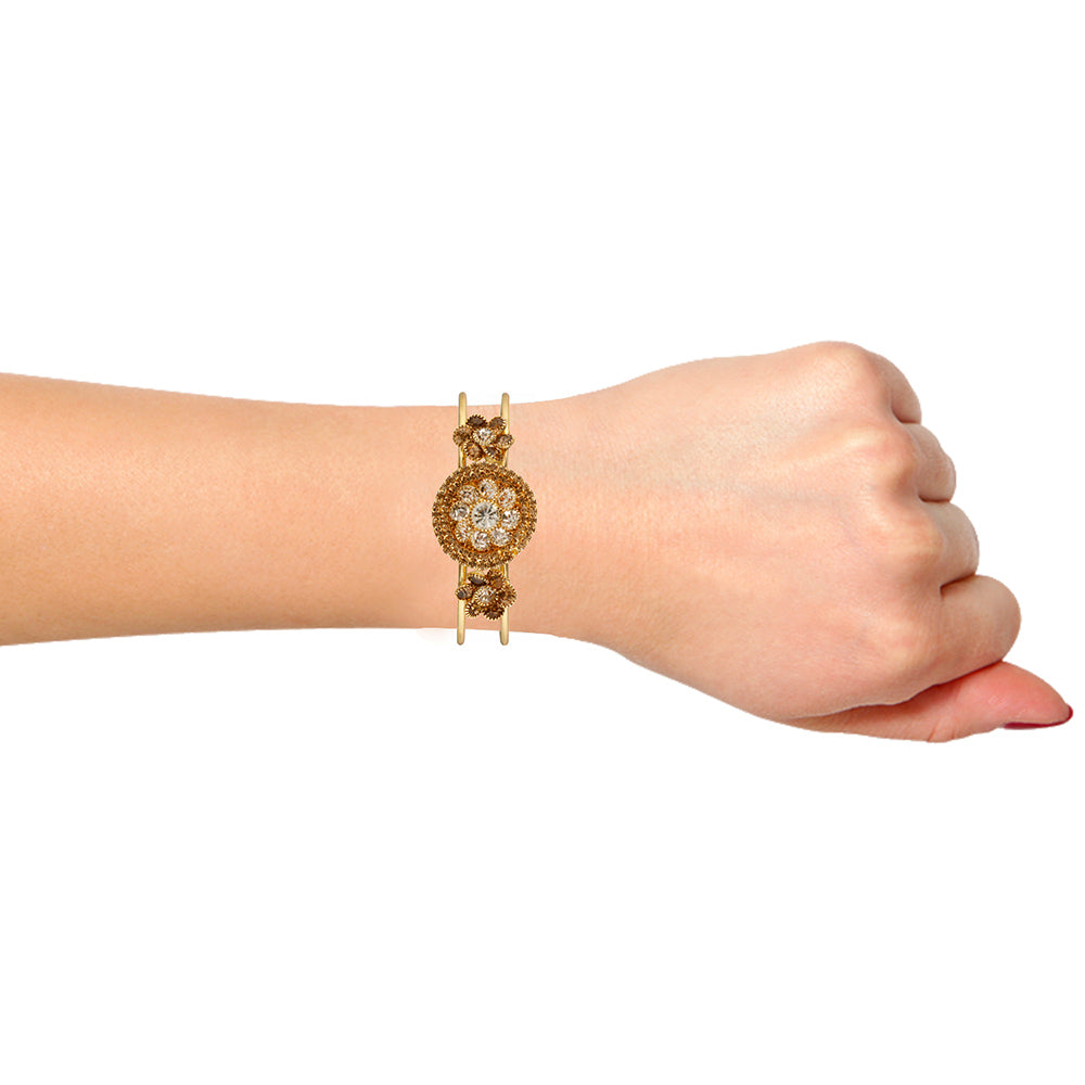 Kord Store Modern Flower & Round Shape Lct Stone Gold Plated Openable Bracelet For Women  - KSBRC40011