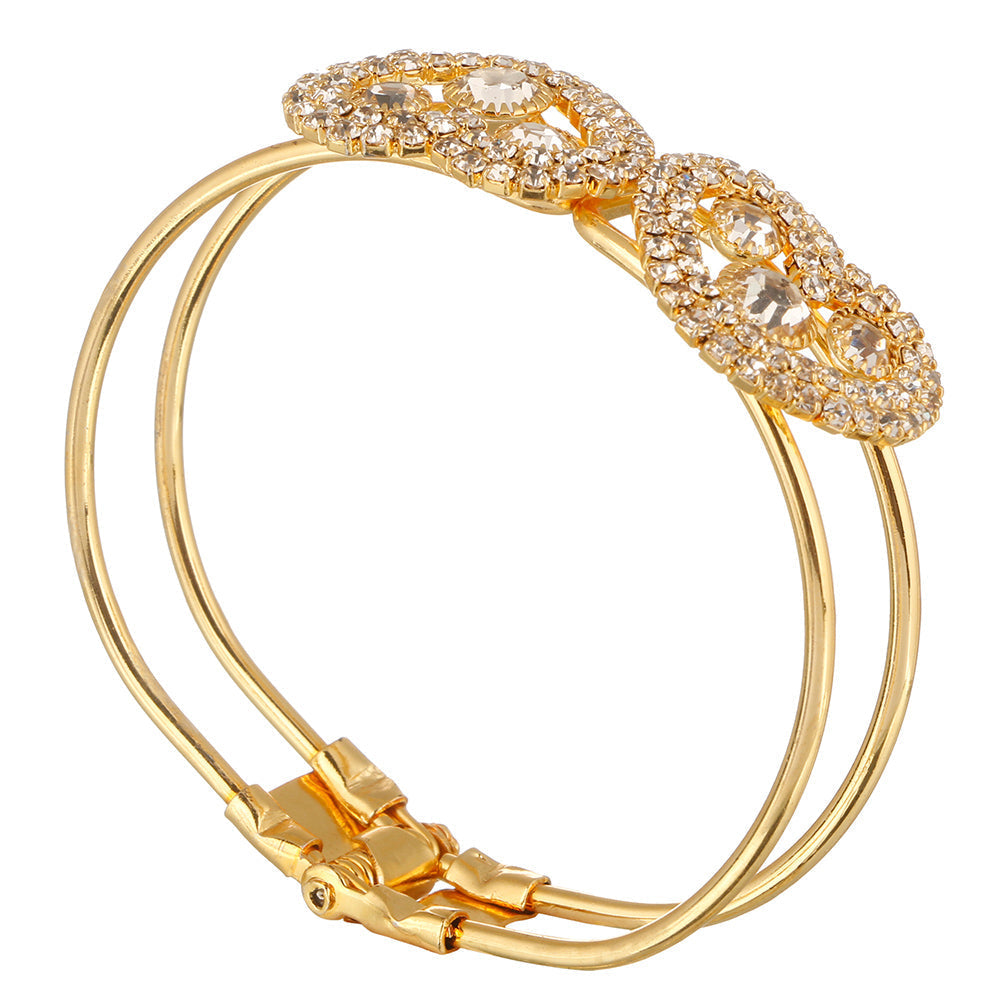 Kord Store Lovely Heart Shape White Stone Gold Plated Openable Bracelet For Women  - KSBRC40013
