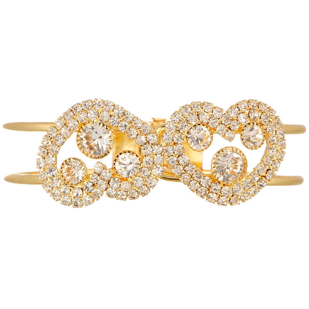 Kord Store Lovely Heart Shape White Stone Gold Plated Openable Bracelet For Women  - KSBRC40013
