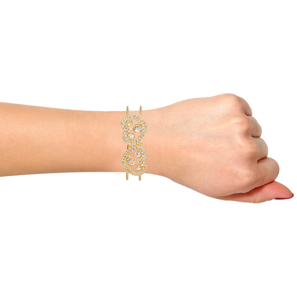 Kord Store Lovely Heart Shape White Stone Gold Plated Openable Bracelet For Women  - KSBRC40013