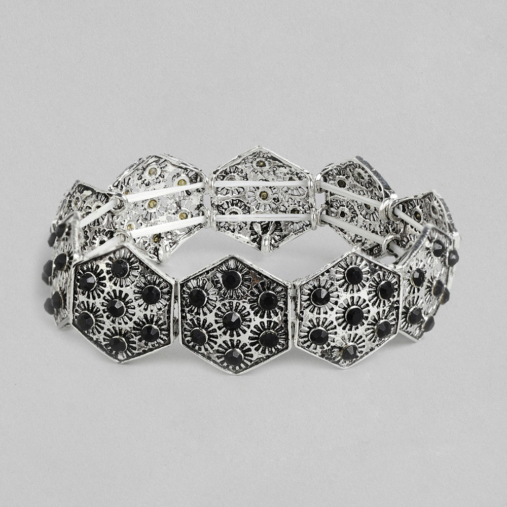 Kord Store Fancy Oxidised Plated Black Stone Free Size  Bracelet For Girls and Women  - KSBRC40028