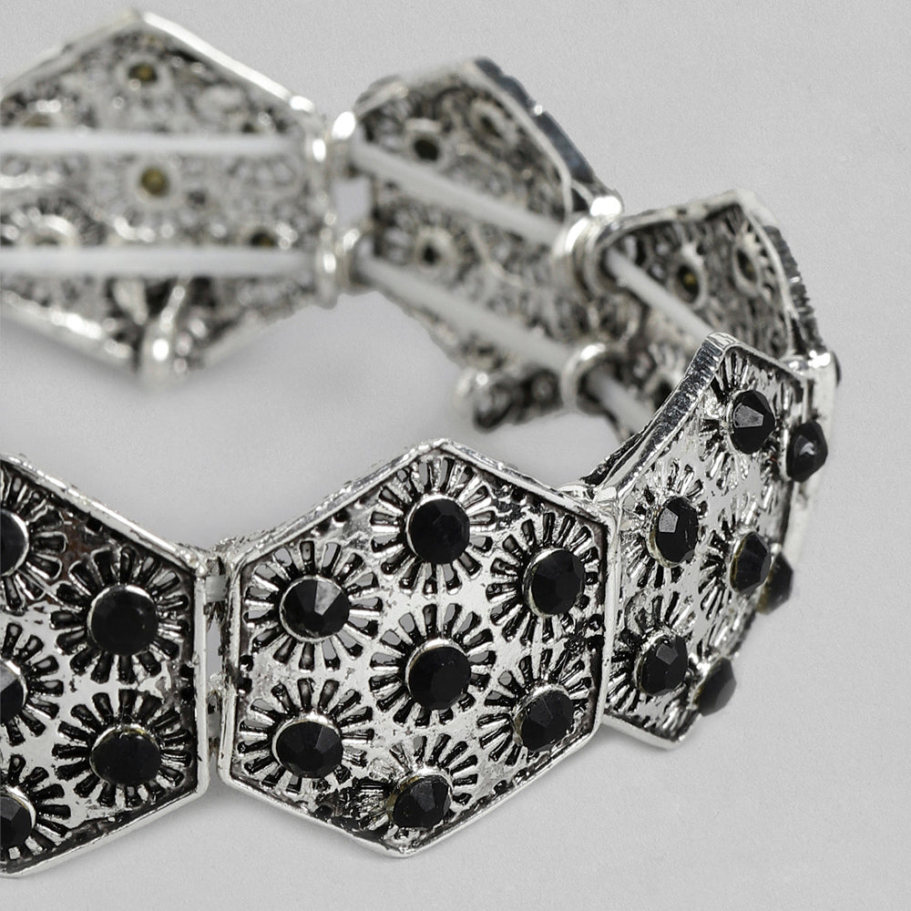 Kord Store Fancy Oxidised Plated Black Stone Free Size  Bracelet For Girls and Women  - KSBRC40028
