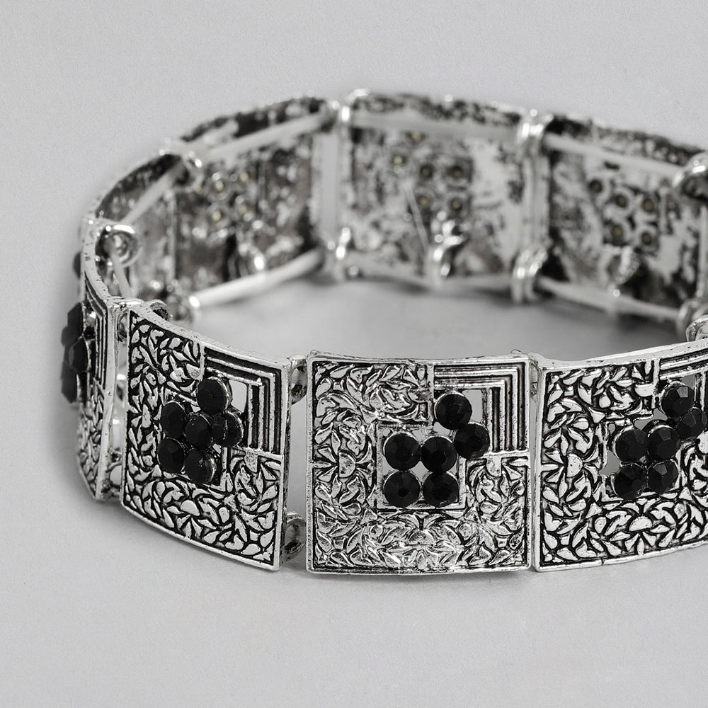 Kord Store Excellent Silver Oxidised Plated Black Stone Free Size  Bracelet For Girls and Women  - KSBRC40030