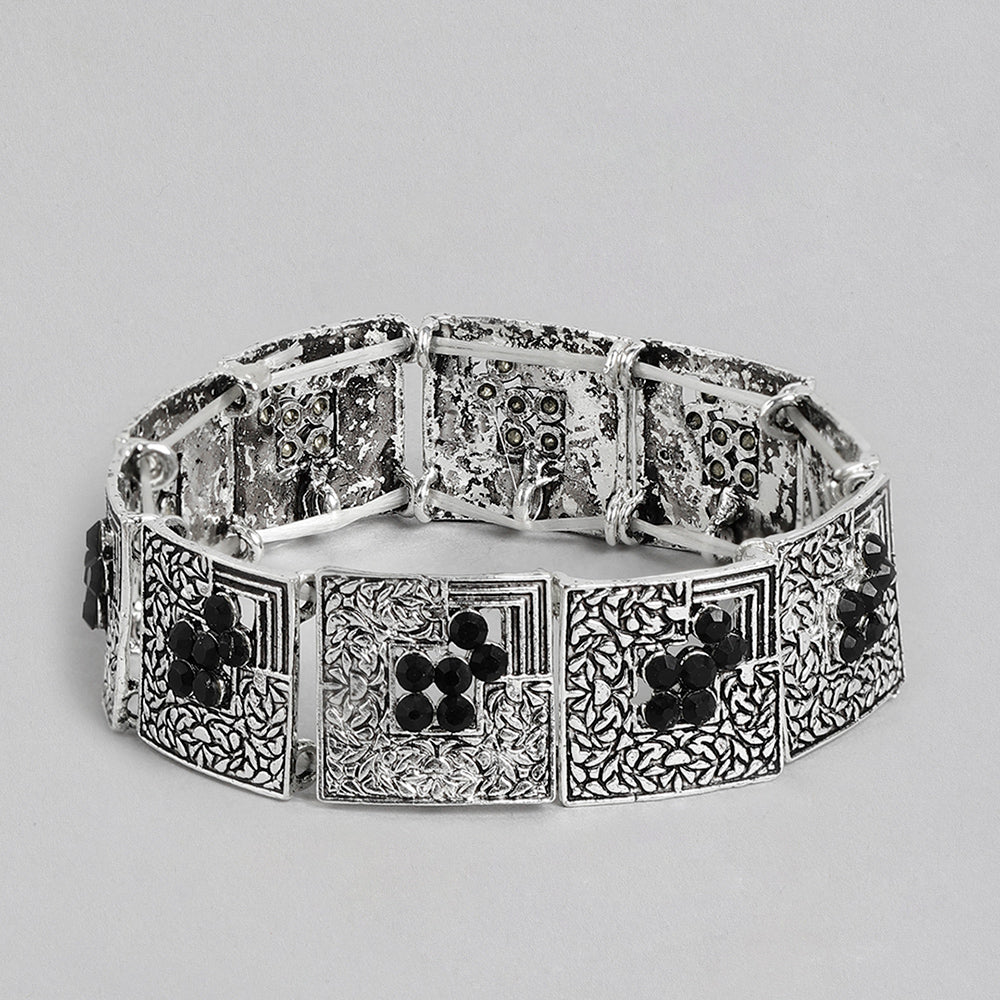 Kord Store Excellent Silver Oxidised Plated Black Stone Free Size  Bracelet For Girls and Women  - KSBRC40030