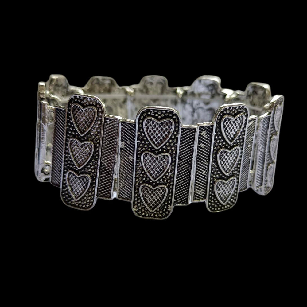 Kord Store Excellent Silver Oxidised Plated Heart ShapeFree Size  Bracelet For Girls and Women  - KSBRC40034