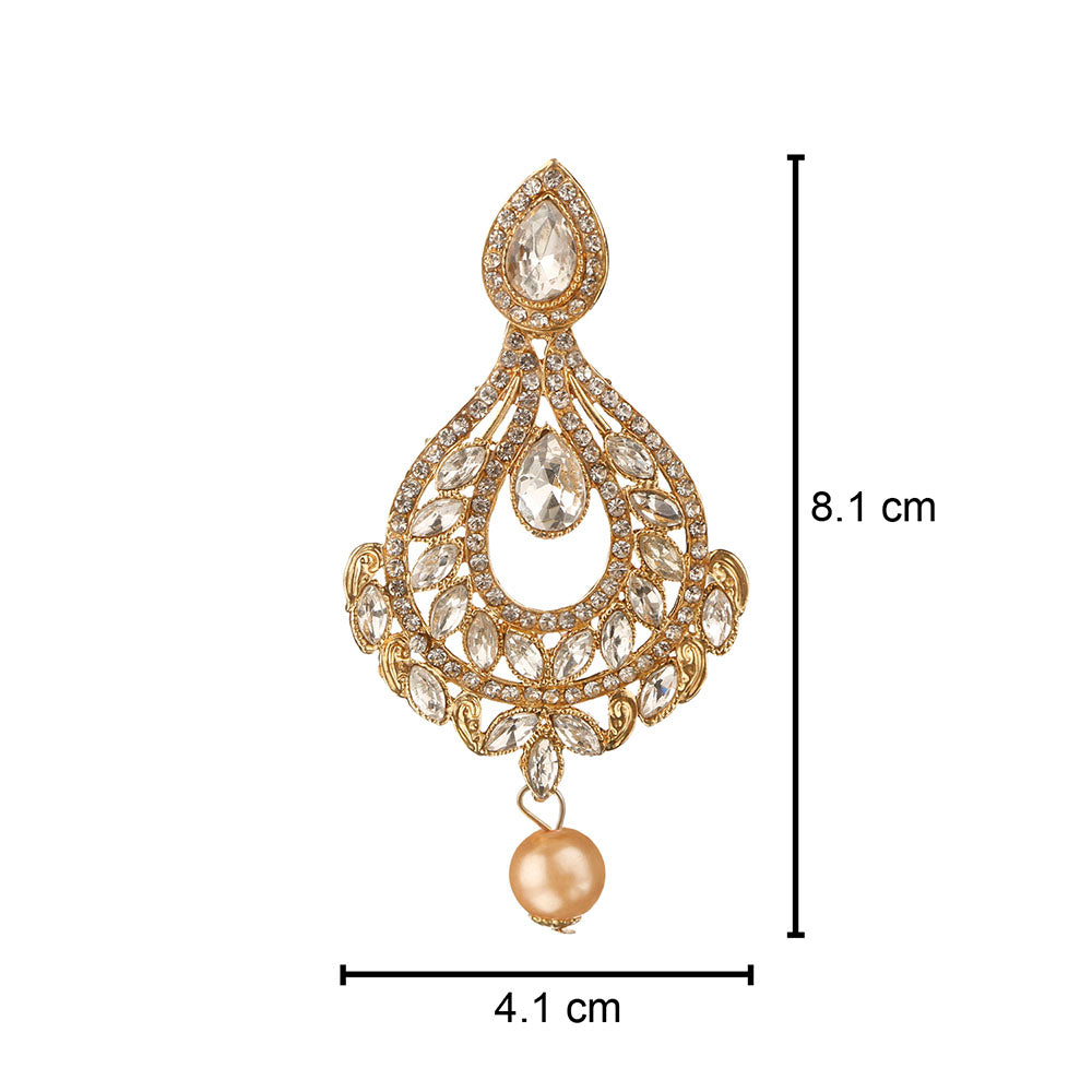 Kord Store Admirable Paan Shape & Flower White Stone Gold Plated Dangle Earring For Women  - KSEAR70030