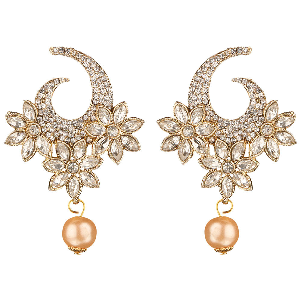 Kord Store Amazing Flower & Latkan Pearl White Stone Gold Plated Dangle Earring For Women  - KSEAR70031