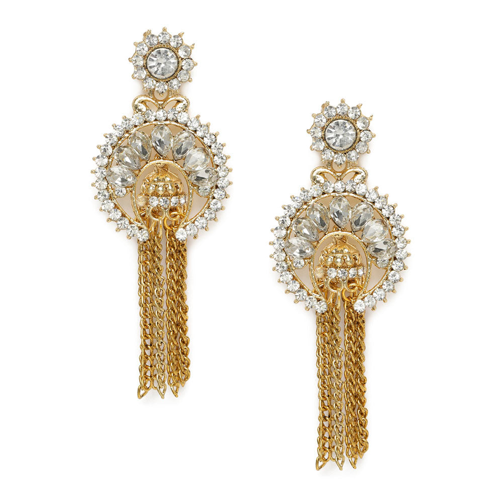 Kord Store Appealing 4 String Chain White Stone Gold Plated Dangle Earring For Women  - KSEAR70032