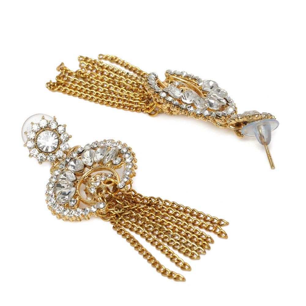 Kord Store Appealing 4 String Chain White Stone Gold Plated Dangle Earring For Women  - KSEAR70032