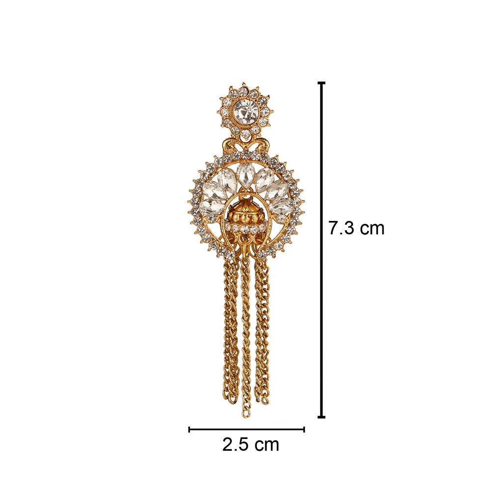 Kord Store Appealing 4 String Chain White Stone Gold Plated Dangle Earring For Women  - KSEAR70032
