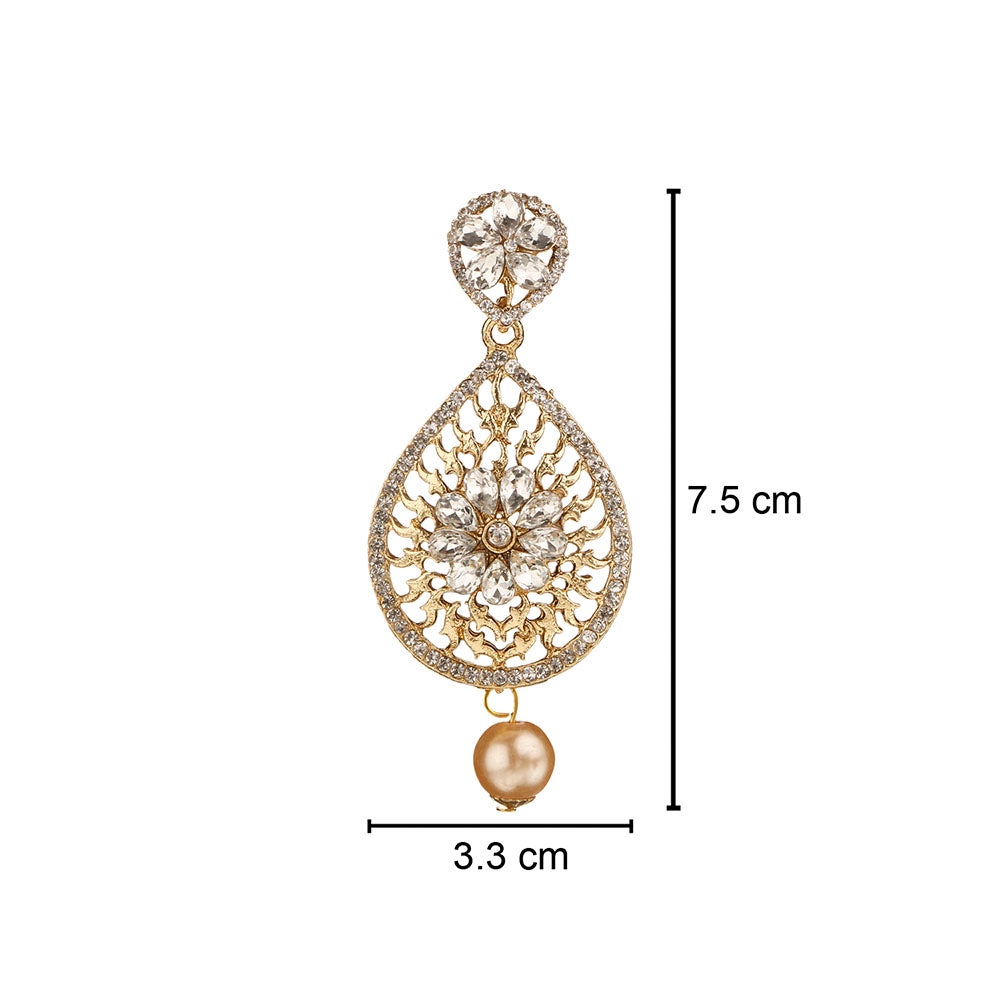 Kord Store Astonish Filigree Work & Flower White Stone Gold Plated Dangle Earring For Women  - KSEAR70033