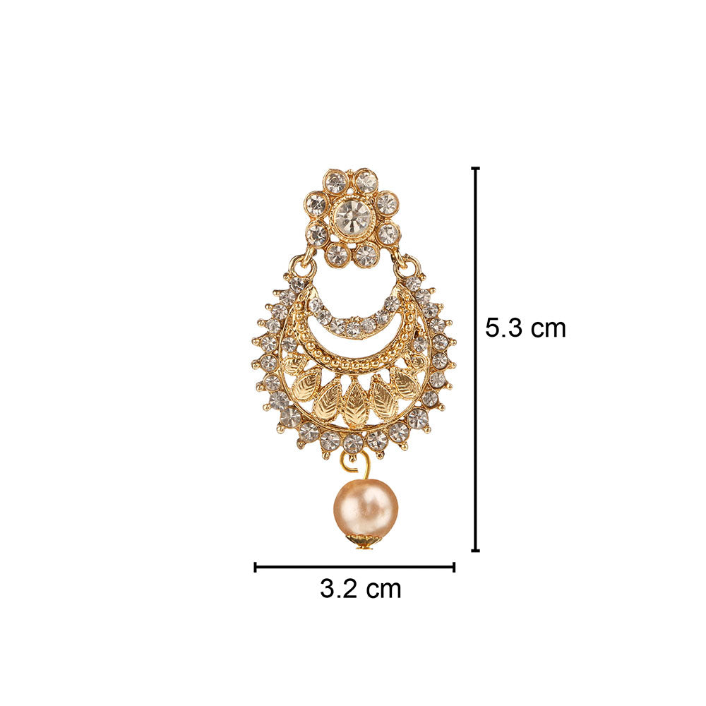 Kord Store Attractive Leaf Design White Stone Gold Plated Chand Bali Earring For Women  - KSEAR70034