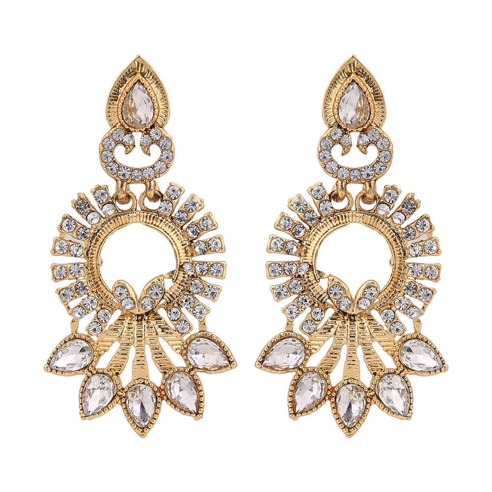 Kord Store Beautiful Peacock White Stone Gold Plated Dangle Earring For Women  - KSEAR70035