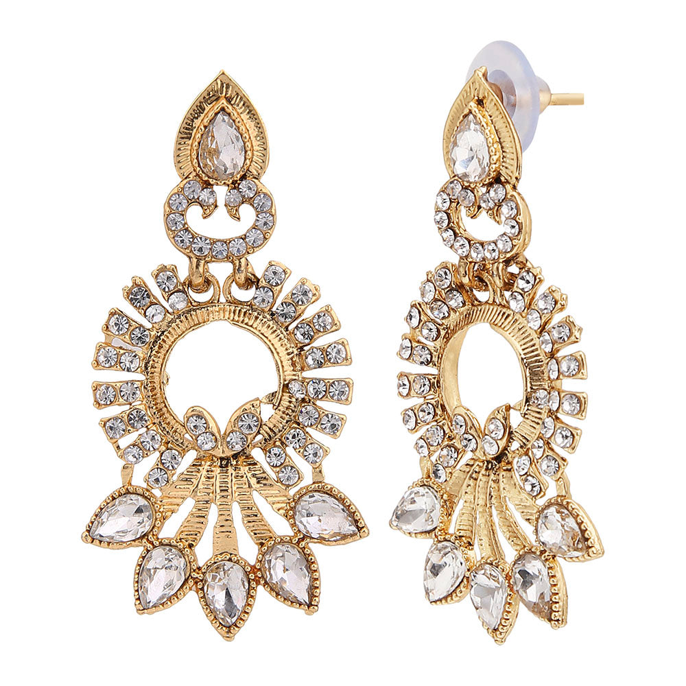 Kord Store Beautiful Peacock White Stone Gold Plated Dangle Earring For Women  - KSEAR70035