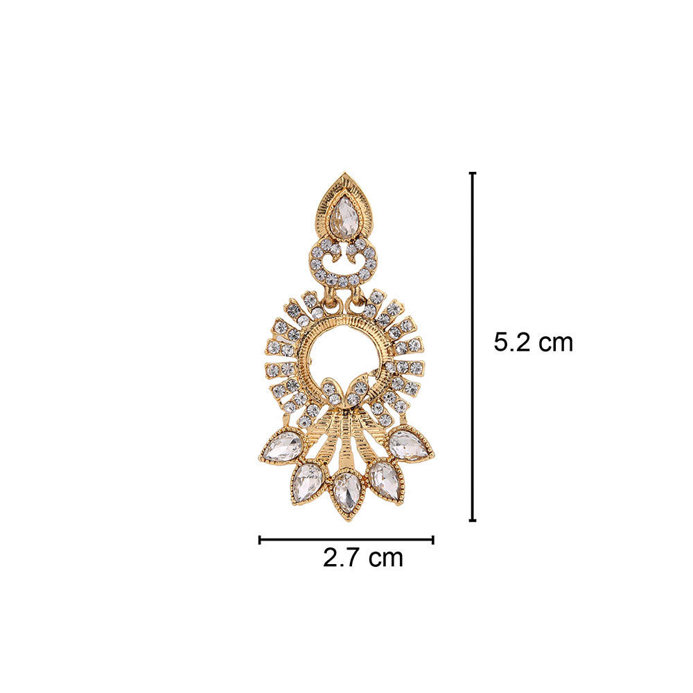 Kord Store Beautiful Peacock White Stone Gold Plated Dangle Earring For Women  - KSEAR70035