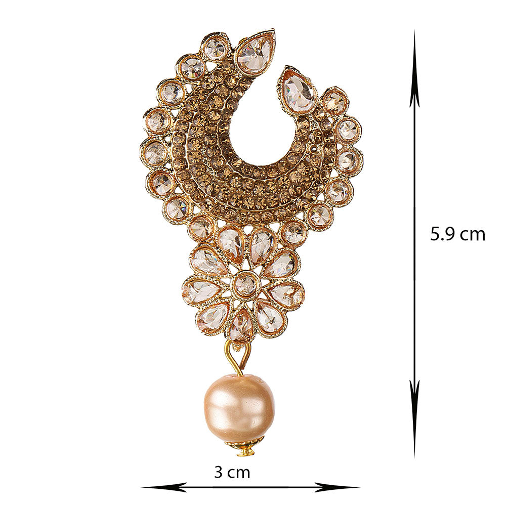 Kord Store Classic Flower & Latkan Pearl Lct Stone Gold Plated Dangle Earring For Women  - KSEAR70038