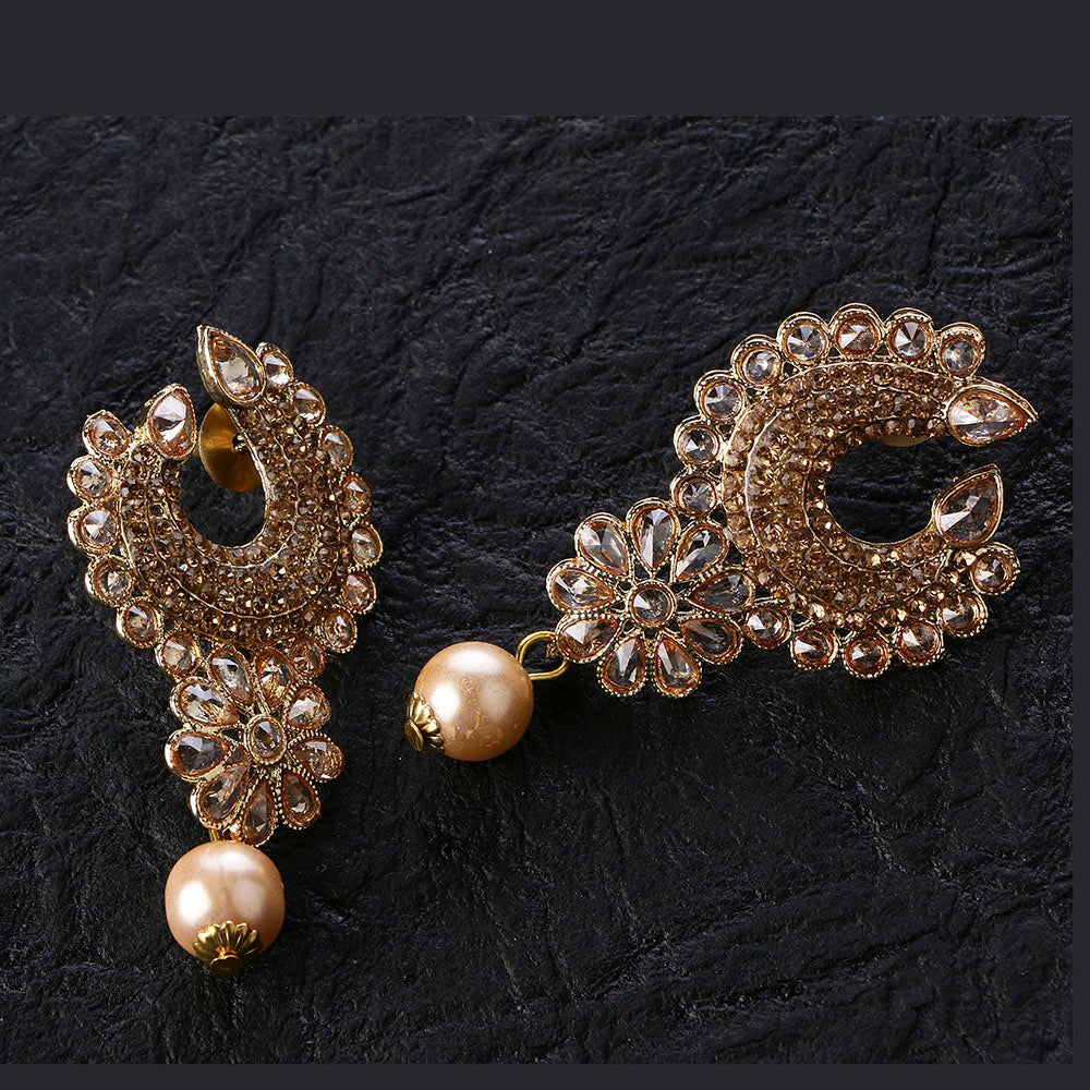 Kord Store Classic Flower & Latkan Pearl Lct Stone Gold Plated Dangle Earring For Women  - KSEAR70038