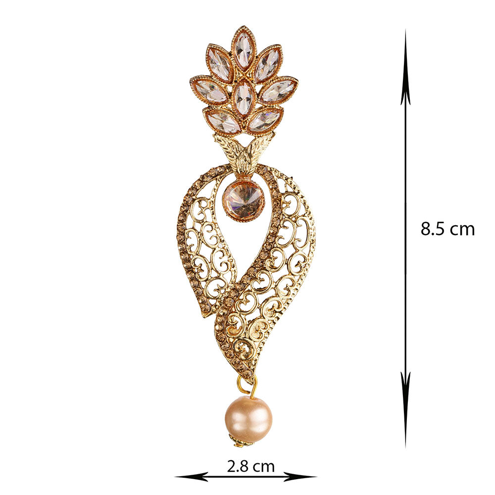 Kord Store Delightful Flower Shape White Stone Gold Plated Dangle Earring For Women  - KSEAR70041
