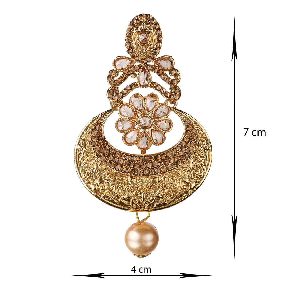 Kord Store Contemporary Flower Shape White Stone Gold Plated Chand Bali Earring For Women  - KSEAR70042