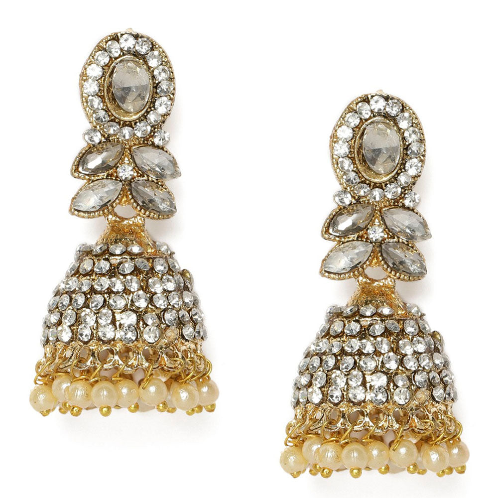 Kord Store Enchanting Latkan Pearls White Stone Gold Plated Jhumki Earring For Women  - KSEAR70050