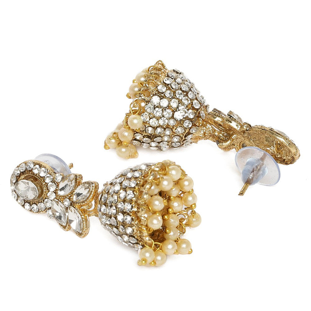 Kord Store Enchanting Latkan Pearls White Stone Gold Plated Jhumki Earring For Women  - KSEAR70050