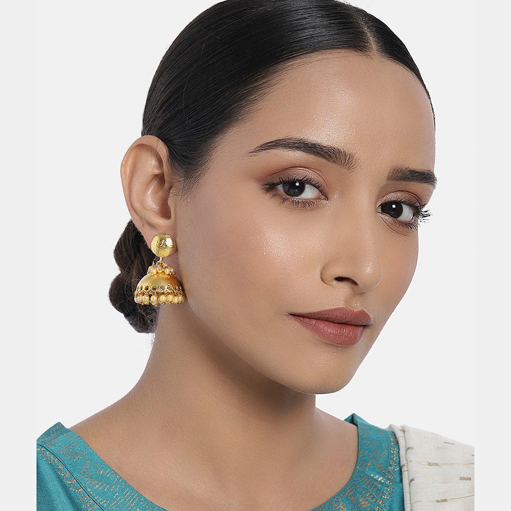 Kord Store Ethnic Pearls Beads Gold Plated Jhumki Earring For Women  - KSEAR70052