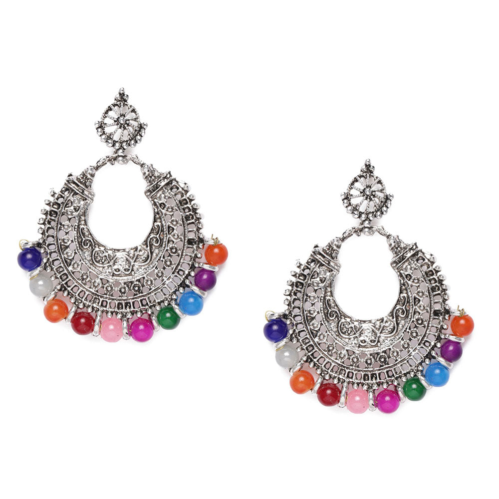 Kord Store Youthful Multi-Color Beads Silver Plated Chand Bali Earring For Women - KSEAR70096