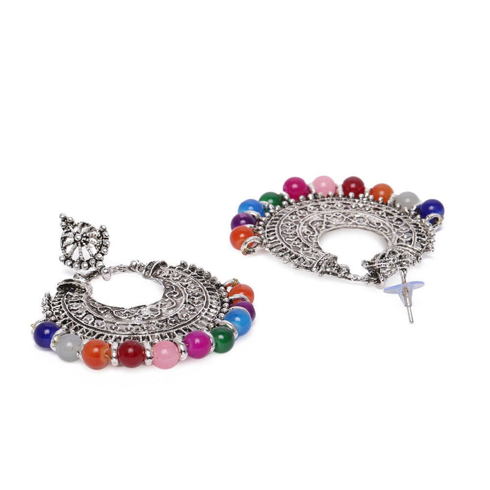Kord Store Youthful Multi-Color Beads Silver Plated Chand Bali Earring For Women - KSEAR70096