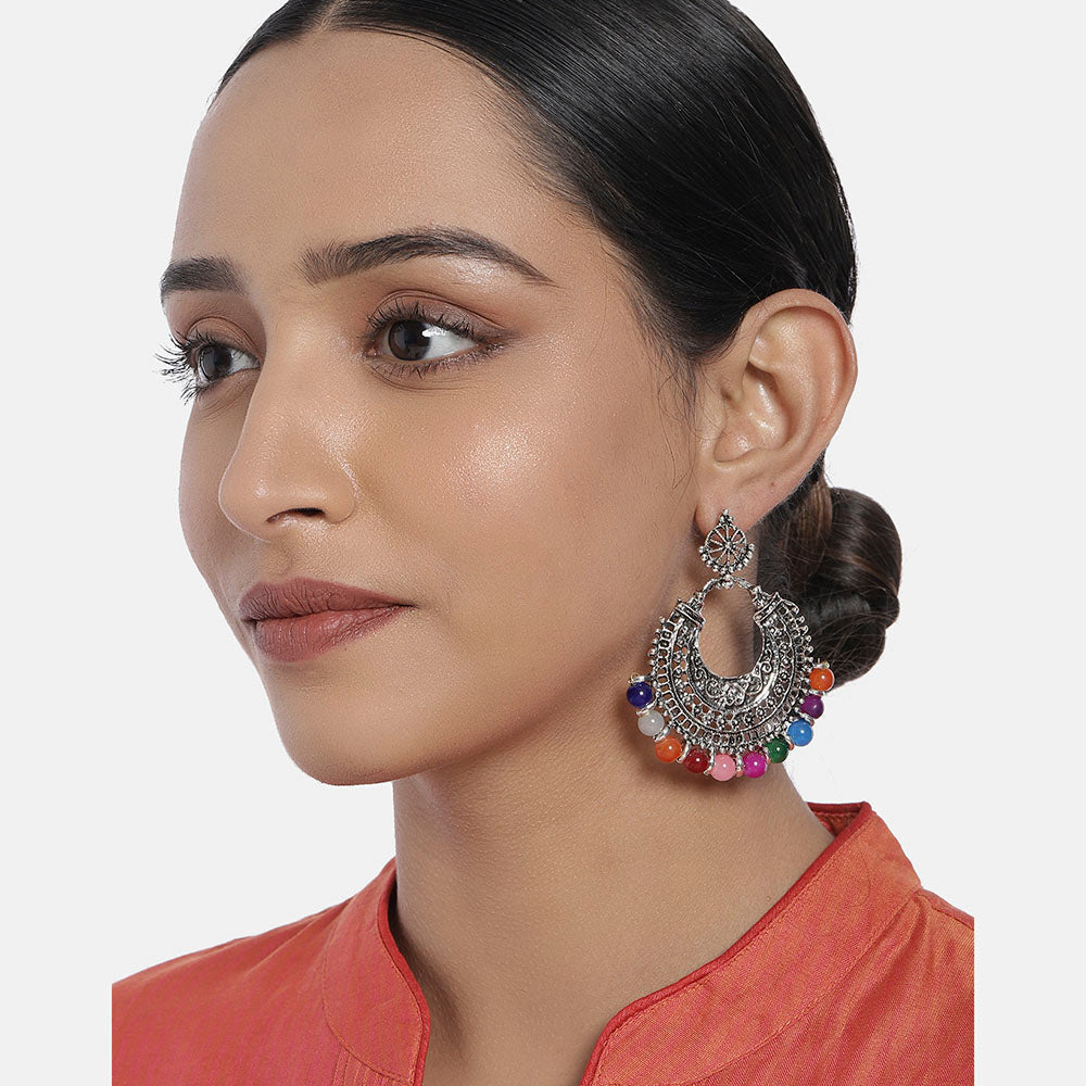 Kord Store Youthful Multi-Color Beads Silver Plated Chand Bali Earring For Women - KSEAR70096