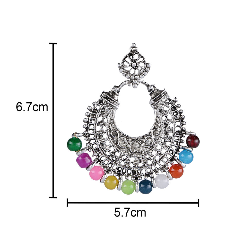 Kord Store Youthful Multi-Color Beads Silver Plated Chand Bali Earring For Women - KSEAR70096