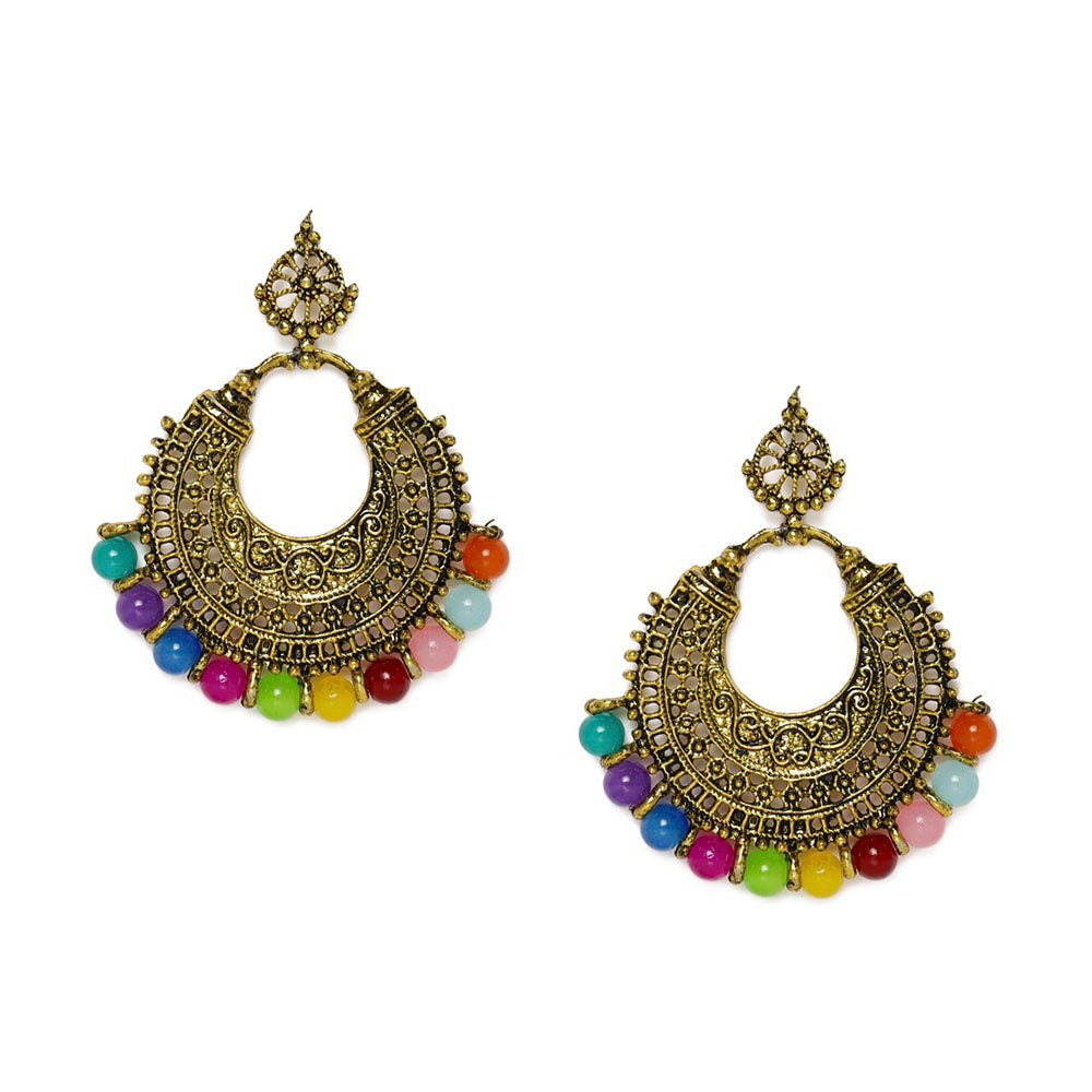 Kord Store Admirable Multi-Color Beads Gold Plated Chand Bali Earring For Women - KSEAR70097