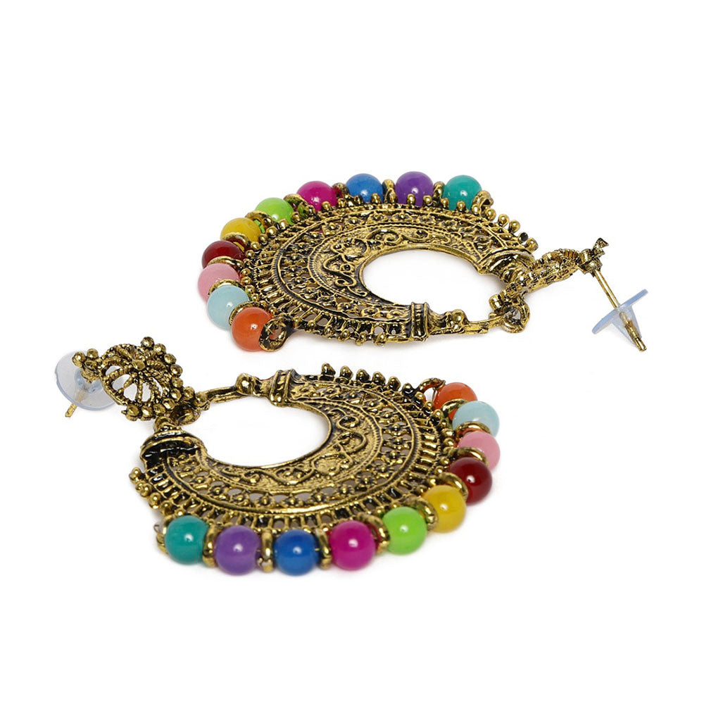 Kord Store Admirable Multi-Color Beads Gold Plated Chand Bali Earring For Women - KSEAR70097