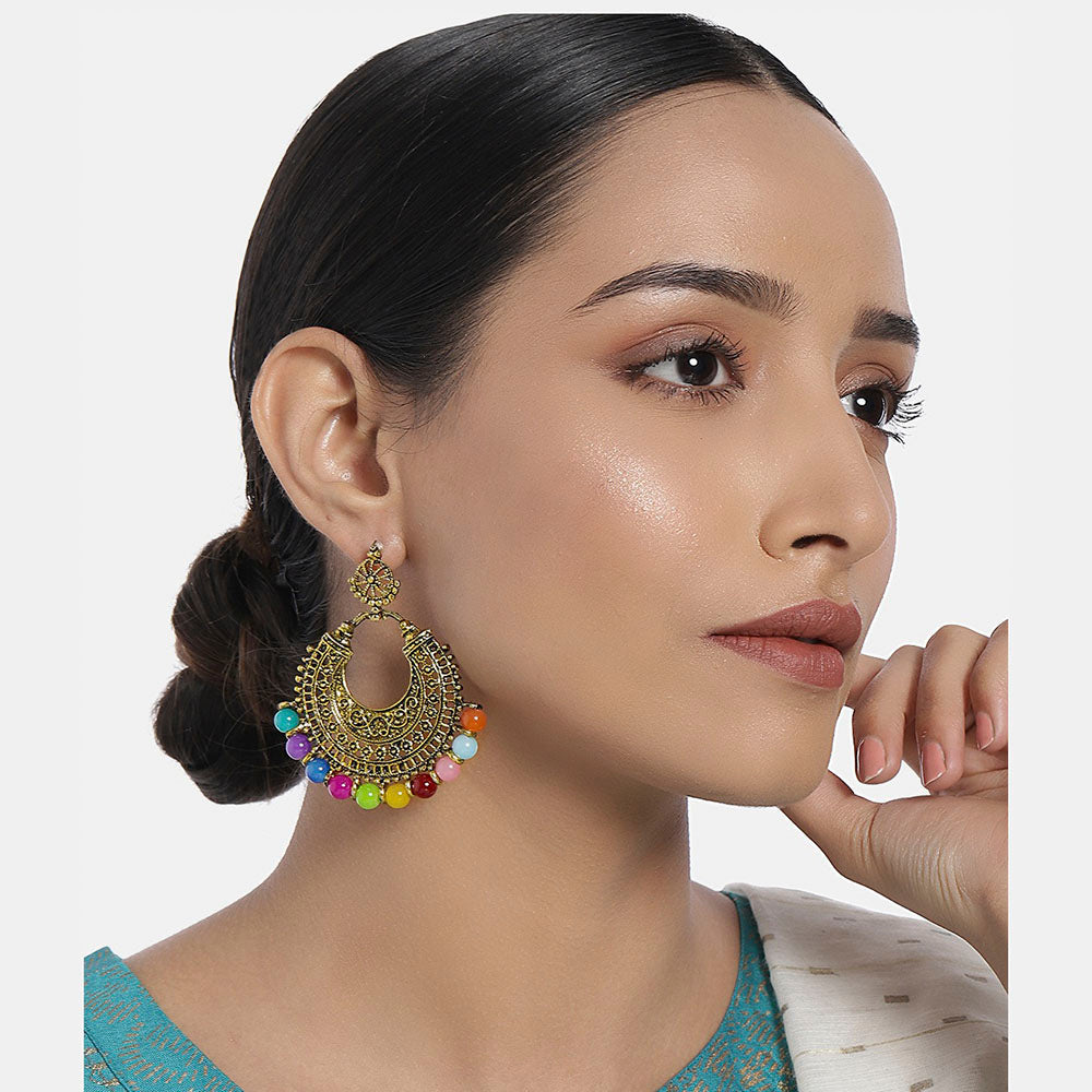 Kord Store Admirable Multi-Color Beads Gold Plated Chand Bali Earring For Women - KSEAR70097