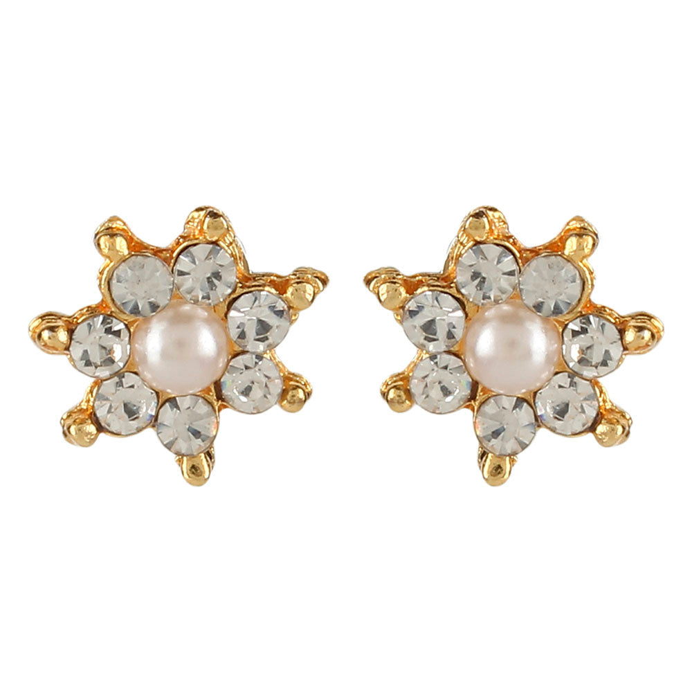 Kord Store Lavish Flower Shape White Stone Gold Plated Dangle Set Of 2 Combo Earring For Women - KSEAR70100