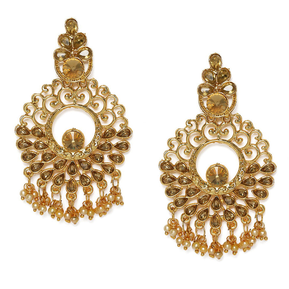 Kord Store Beautiful Flower Shape Pearls Lct Stone Gold Plated Dangle Earring For Women - KSEAR70105