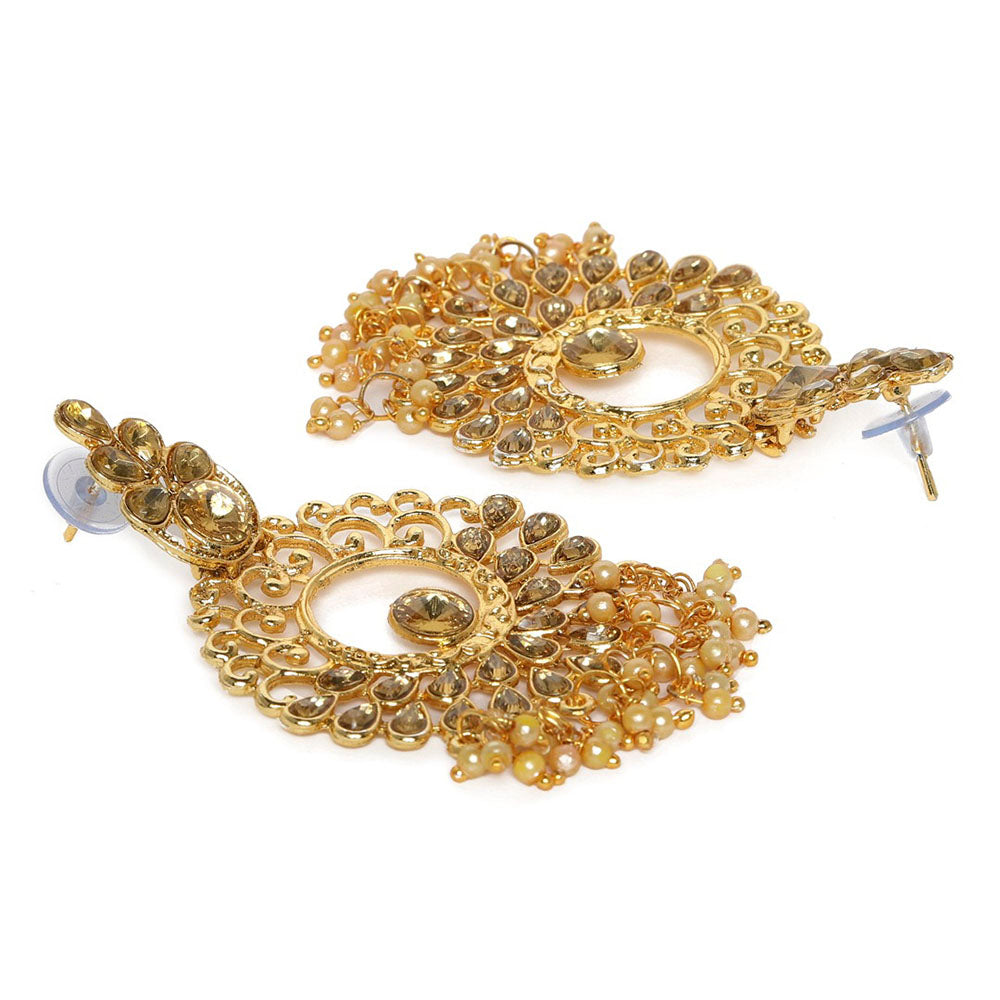 Kord Store Beautiful Flower Shape Pearls Lct Stone Gold Plated Dangle Earring For Women - KSEAR70105