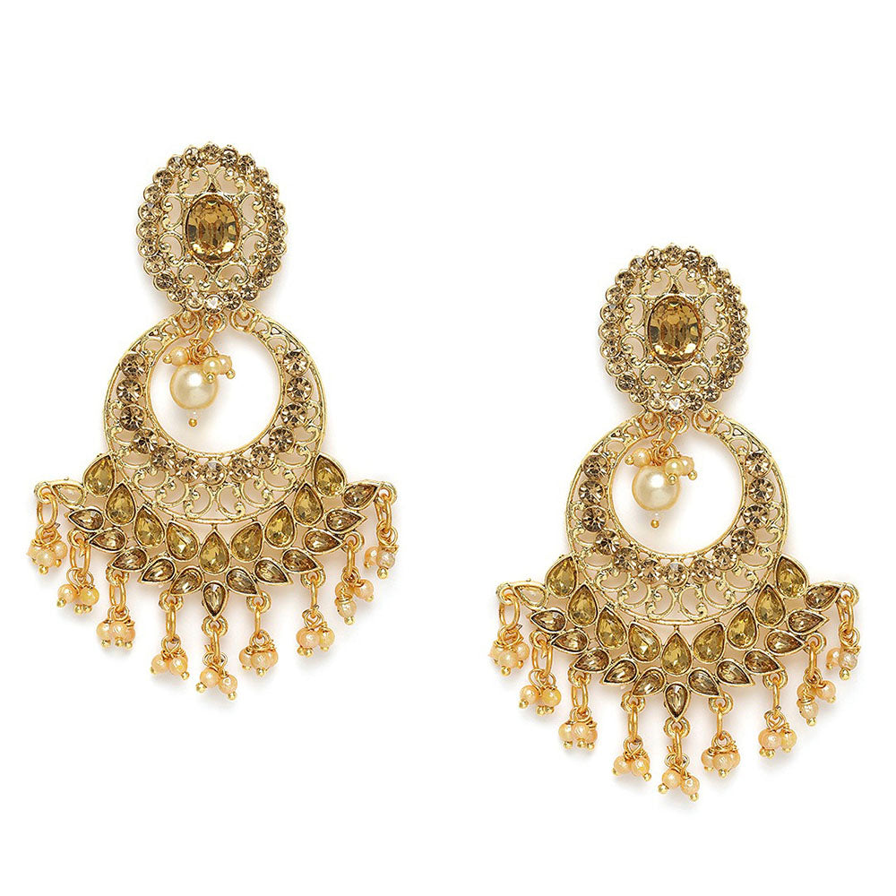 Kord Store Brilliant Pearl Latkan Lct Stone Gold Plated Chand Bali Earring For Women - KSEAR70106