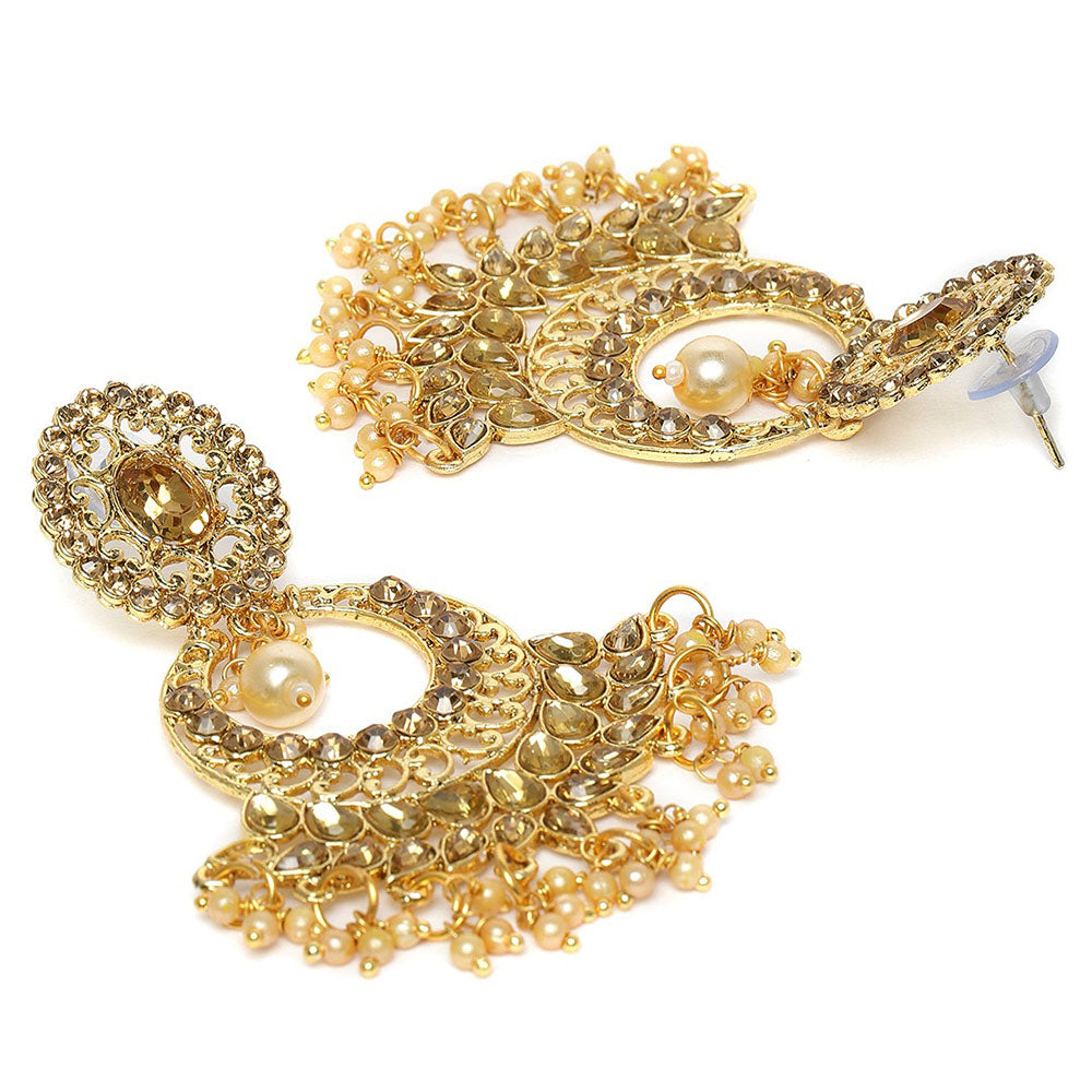 Kord Store Brilliant Pearl Latkan Lct Stone Gold Plated Chand Bali Earring For Women - KSEAR70106