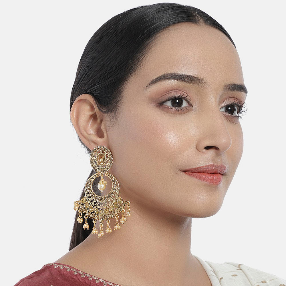 Kord Store Brilliant Pearl Latkan Lct Stone Gold Plated Chand Bali Earring For Women - KSEAR70106