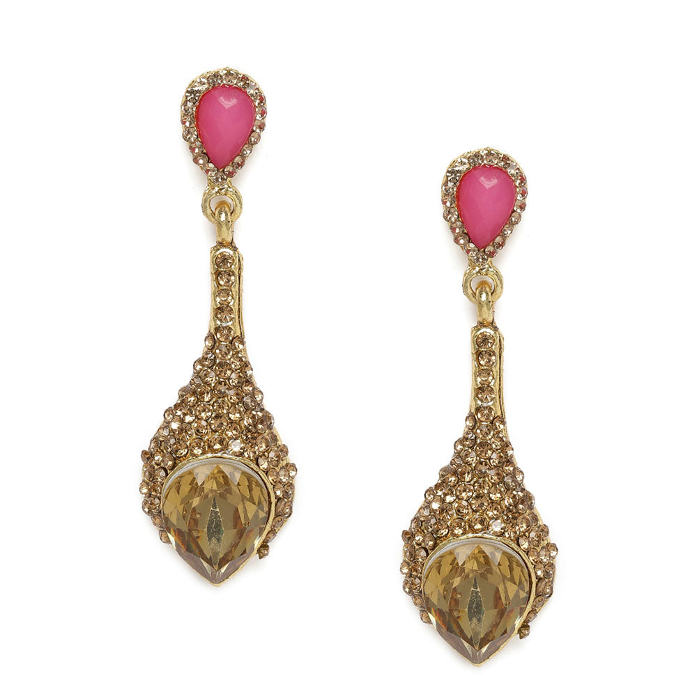 Kord Store Creative Designer Lct Stone Gold Plated Dangle Earring For Women - KSEAR70113