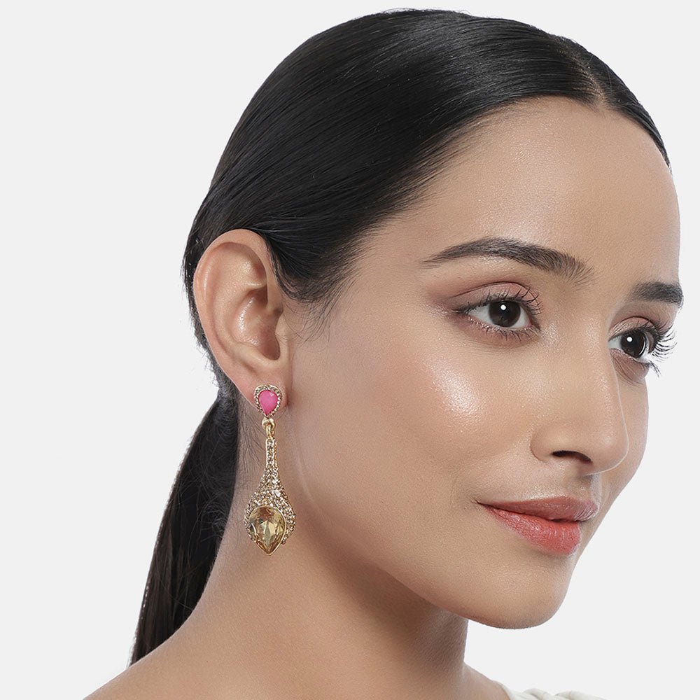Kord Store Creative Designer Lct Stone Gold Plated Dangle Earring For Women - KSEAR70113