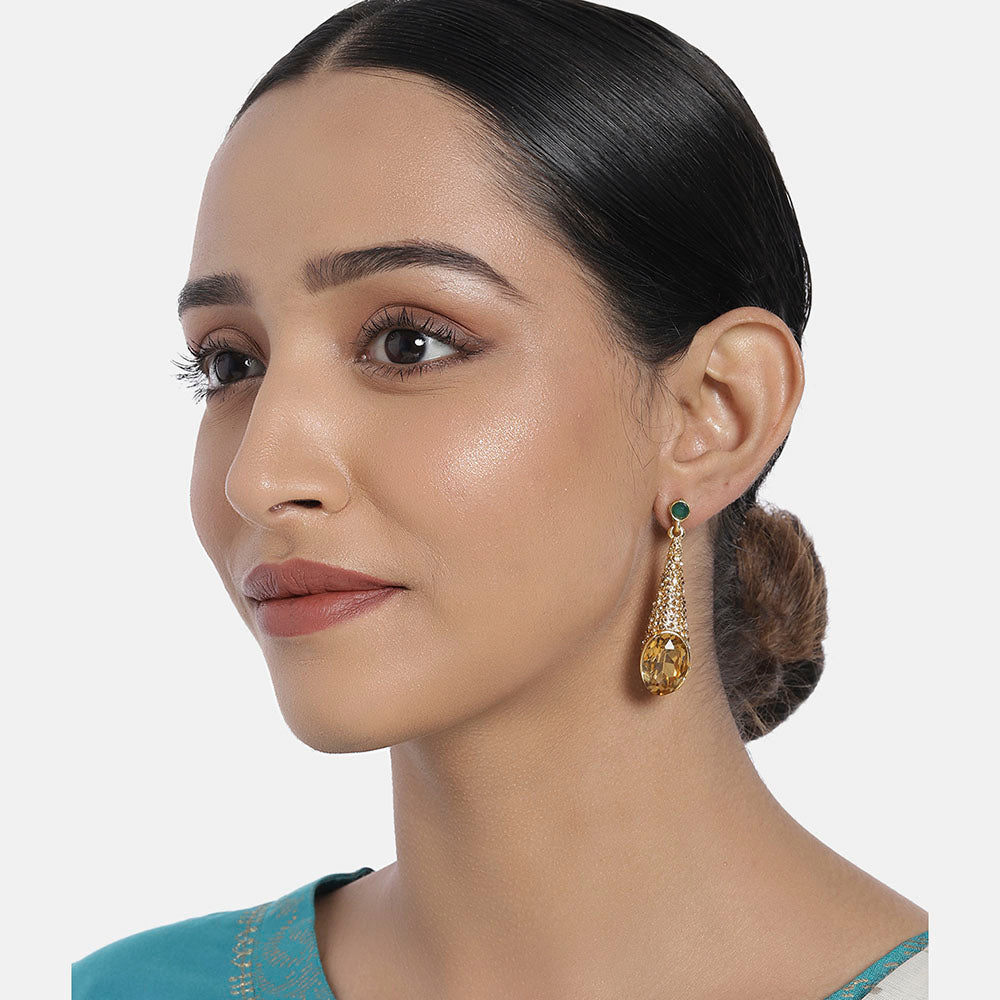 Kord Store Dazzling Designer Lct Stone Gold Plated Dangle Earring For Women - KSEAR70114