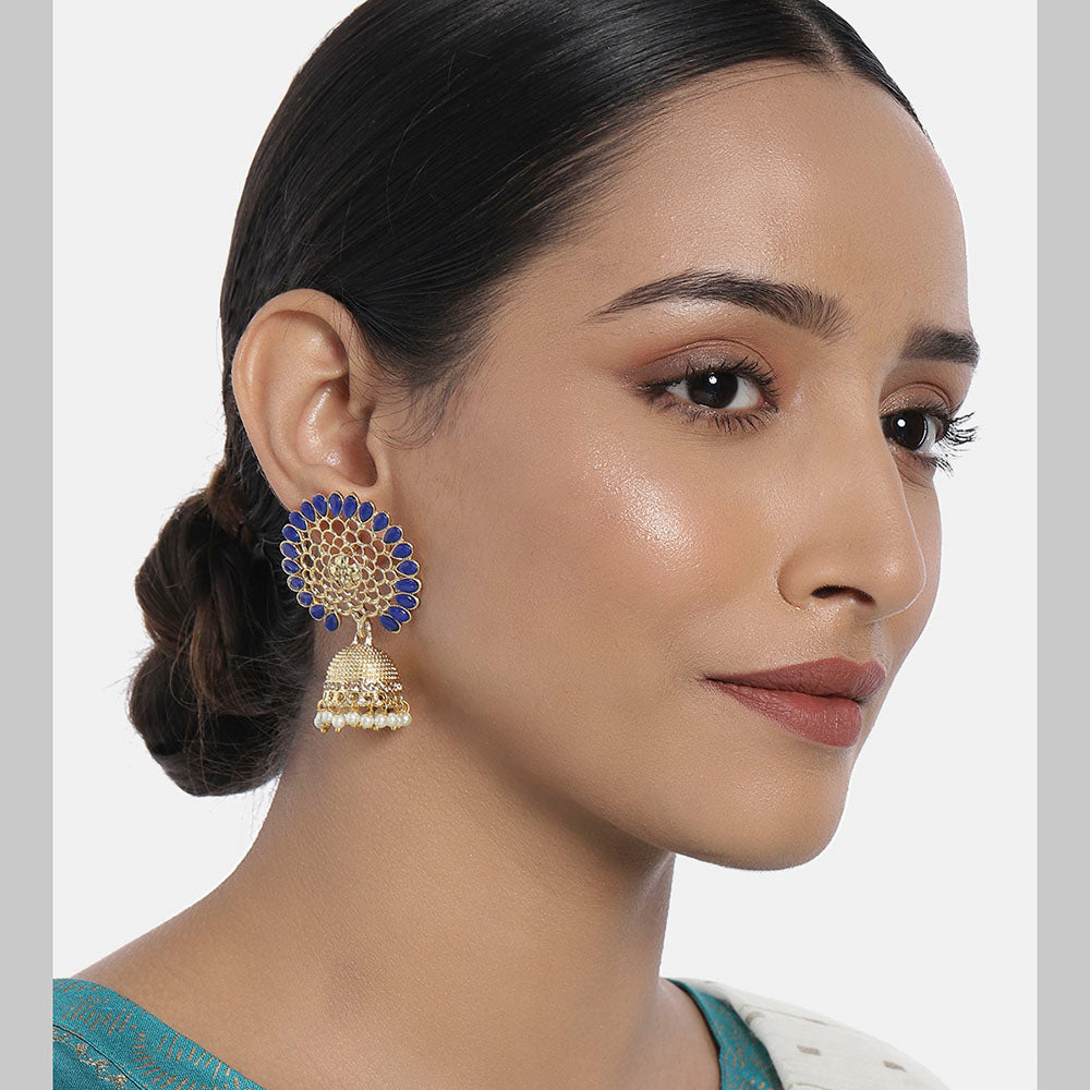 Kord Store Desirable Flower Blue Stone Gold Plated Jhumki Earring For Women - KSEAR70117