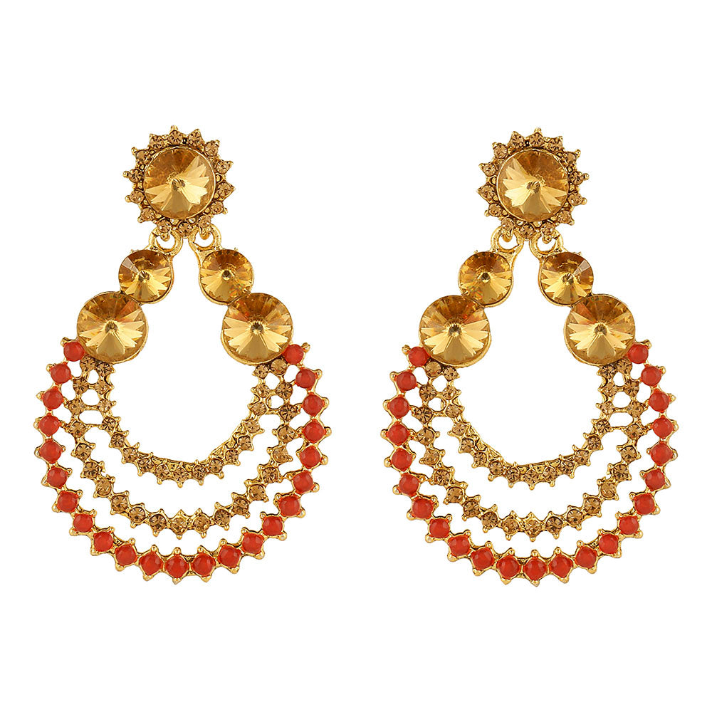 Kord Store Enjoyable Designer Red & Lct Stone Gold Plated Chand Bali Earring For Women - KSEAR70120
