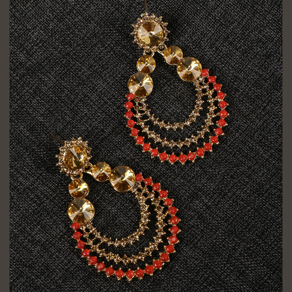 Kord Store Enjoyable Designer Red & Lct Stone Gold Plated Chand Bali Earring For Women - KSEAR70120