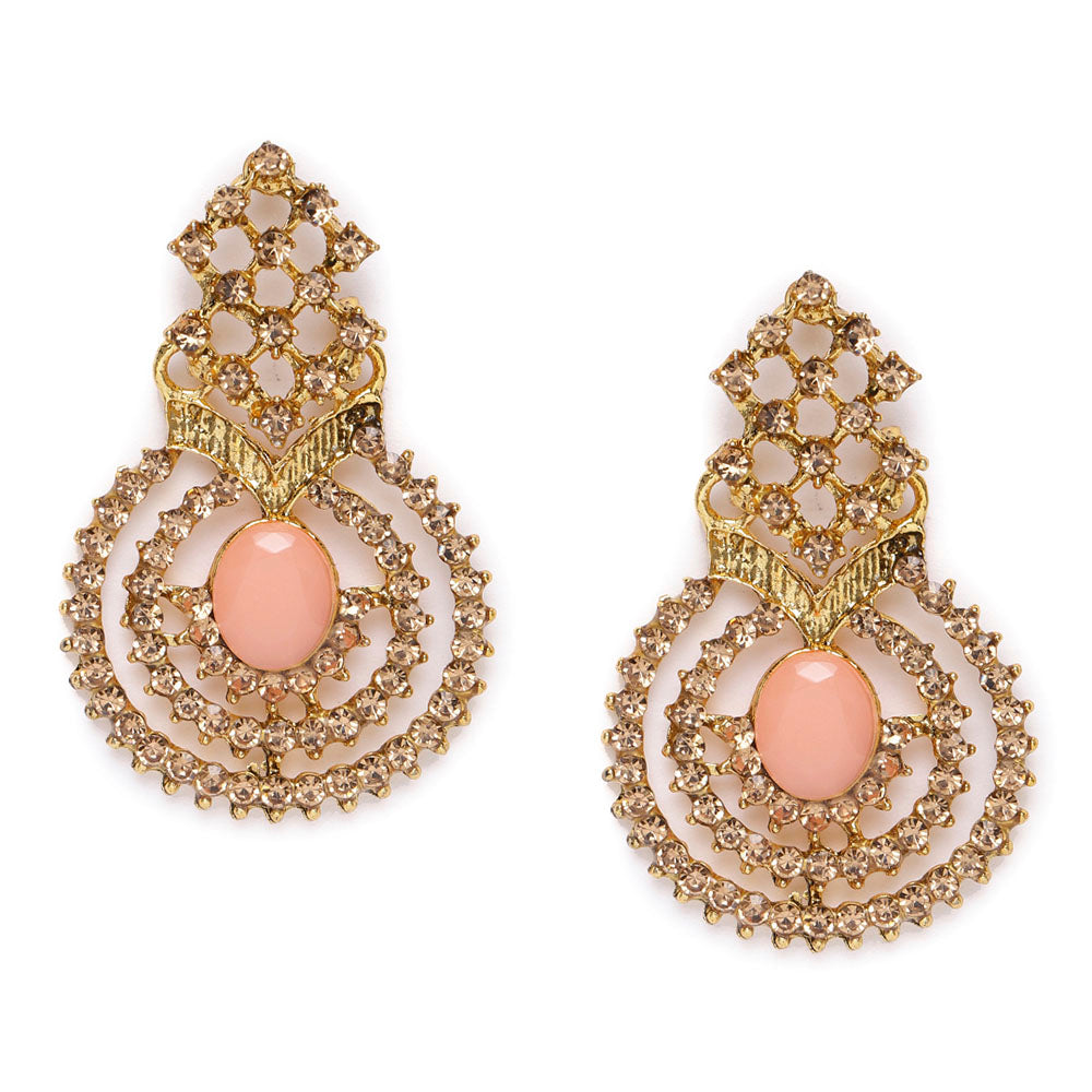 Kord Store Excellent Round Shape Lct Stone Gold Plated Drop Earring For Women - KSEAR70122