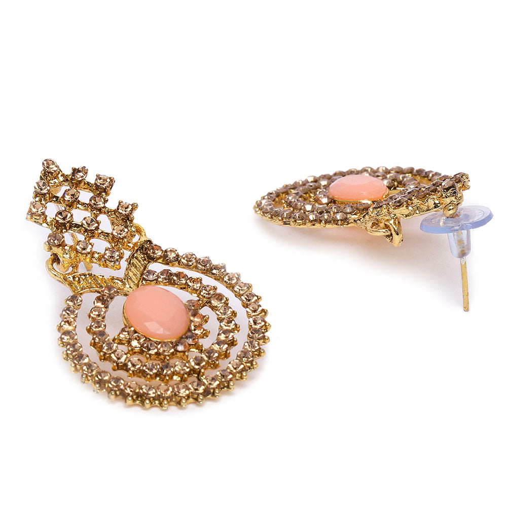 Kord Store Excellent Round Shape Lct Stone Gold Plated Drop Earring For Women - KSEAR70122