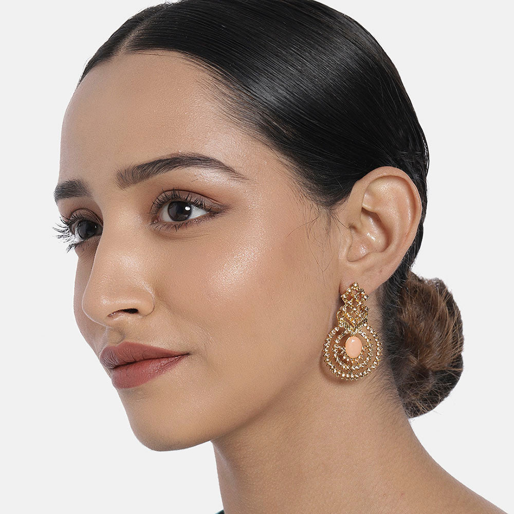Kord Store Excellent Round Shape Lct Stone Gold Plated Drop Earring For Women - KSEAR70122